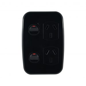 Double Power Point with Extra Switch Vertical 10A 250V AC BLACK