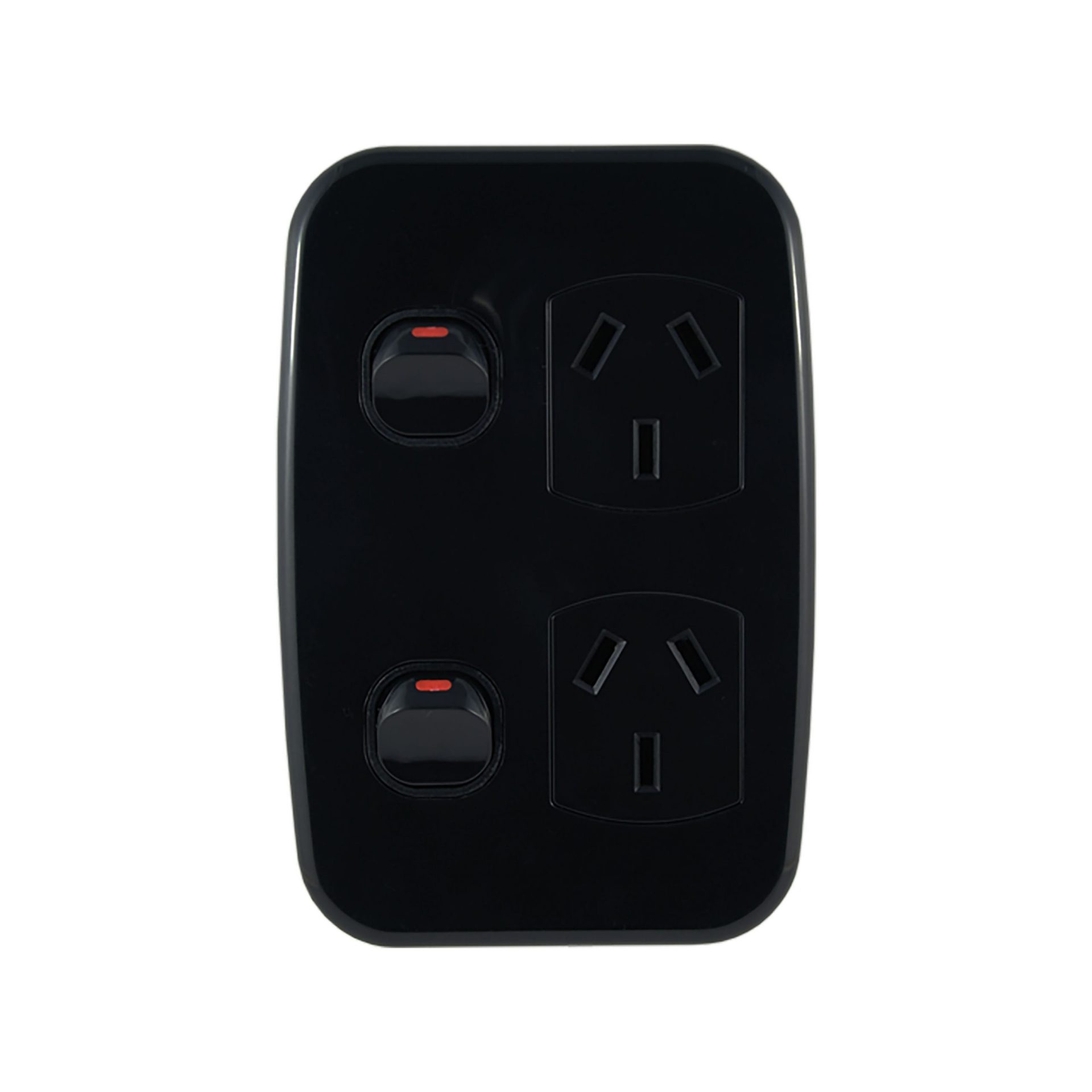 Double Power Point with Extra Switch Vertical 10A 250V AC BLACK