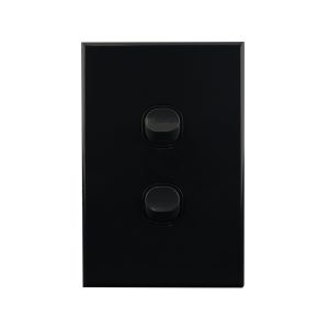 Light Switch 2 Gang BLACK 10amp 250V AC BASIX S Series