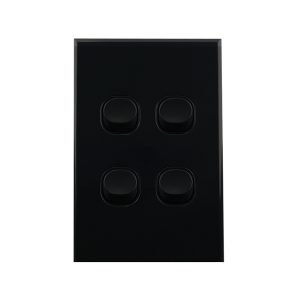Light Switch 4 Gang BLACK 10amp 250V AC BASIX S Series