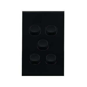 Light Switch 5 Gang BLACK 10amp 250V AC BASIX S Series