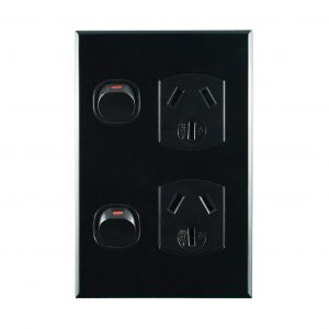 Vertical Double Power Point Black 10A 250V AC | BASIX S