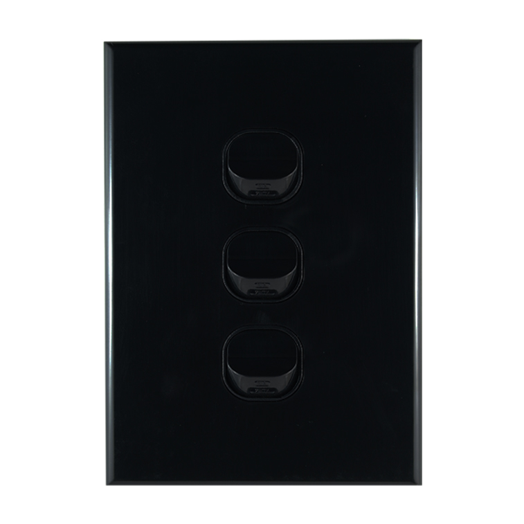 GEO Series 3 Gang Light Switch BLACK 10A 250V AC