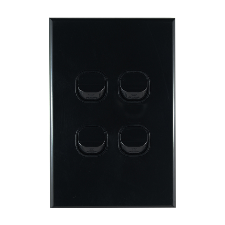 GEO Series 4 Gang Light Switch BLACK 10A 250V AC