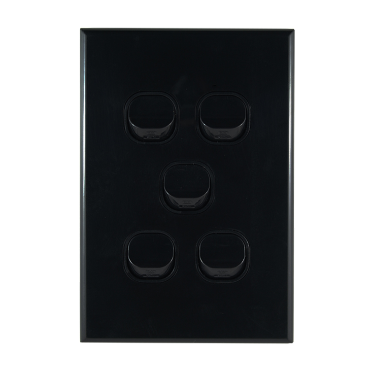 GEO Series 5 Gang Light Switch BLACK 10A 250V AC