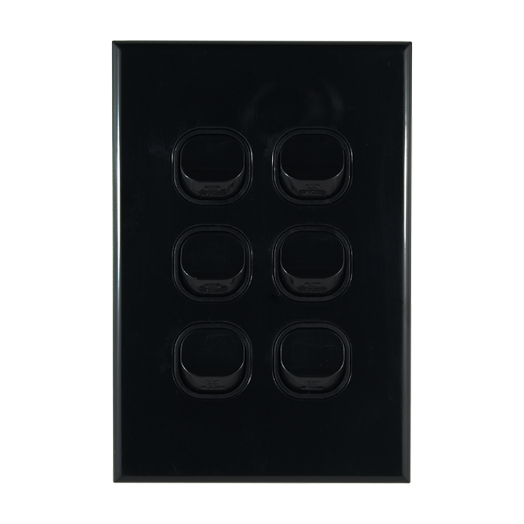 GEO Series 6 Gang Light Switch BLACK 10A 250V AC