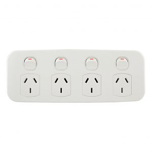 4 Gang GPO Slimline 10A 250V AC | LUNA Series | Connected Switchgear