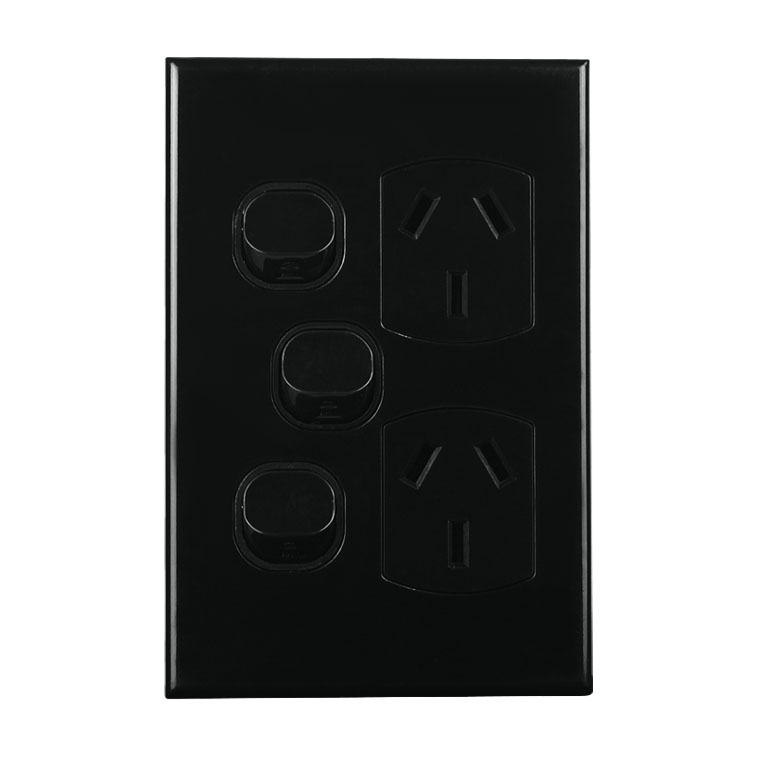 Double GPO with Extra Switch Vertical 10A 240V AC BLACK | GEO Series