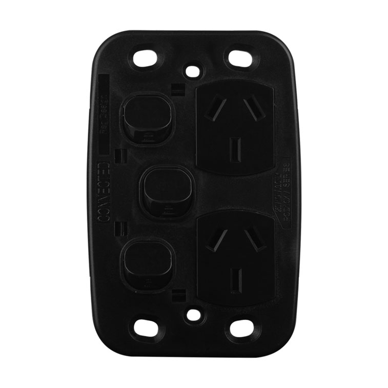 Double Power Point with Extra Switch - VERTICAL BLACK - Image 3
