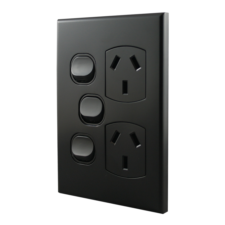 Double Power Point with Extra Switch - VERTICAL MATTE BLACK - Image 2