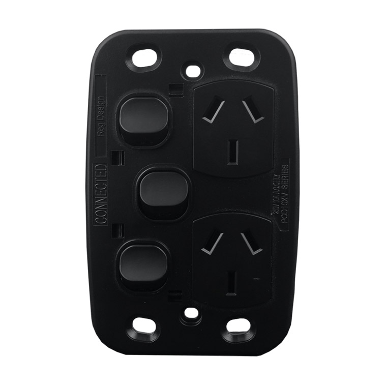 Double Power Point with Extra Switch - VERTICAL MATTE BLACK - Image 3