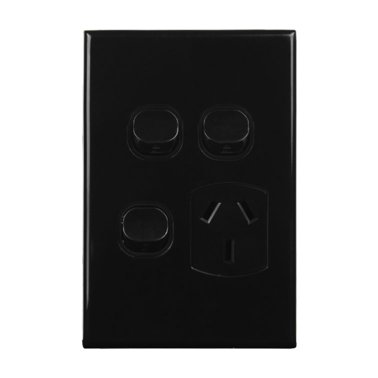 Single GPO + 2 Extra Switches Vertical Black 10A 240V AC | GEO Series