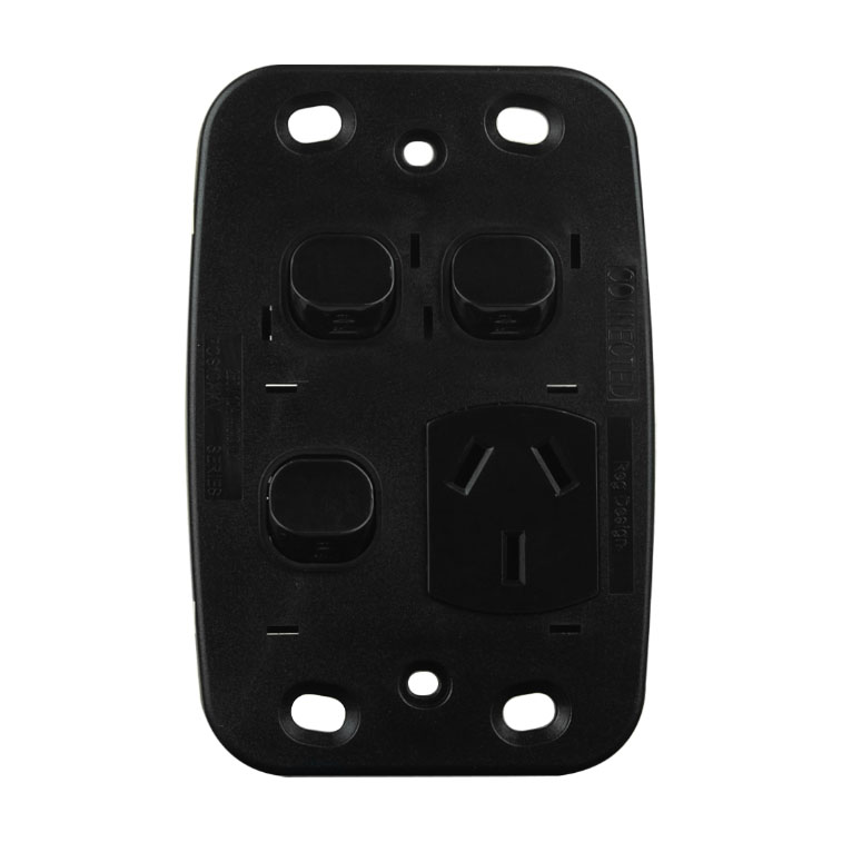 Single Power Point with 2 Extra Switches - VERTICAL BLACK - Image 3