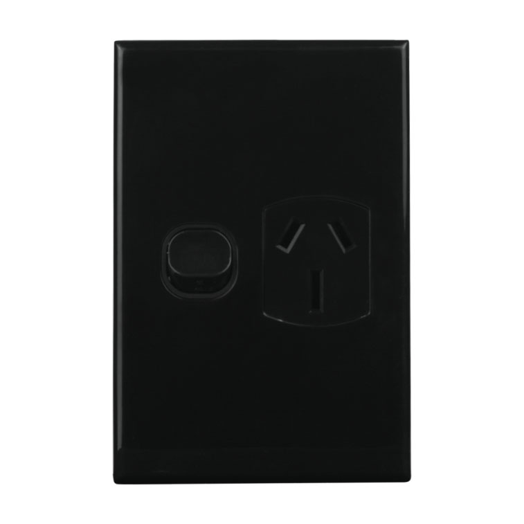 Single GPO 15A 240V AC Vertical Black Slimline