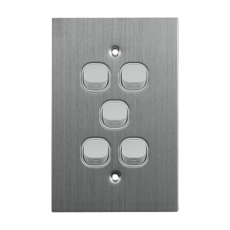 Stainless Steel Light Switch 5 Gang 10A 250V AC WHITE