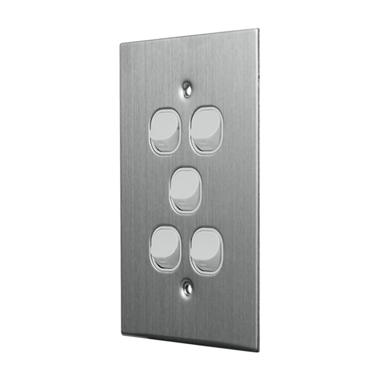 Stainless Steel Light Switch 5 Gang Vertical - Image 2