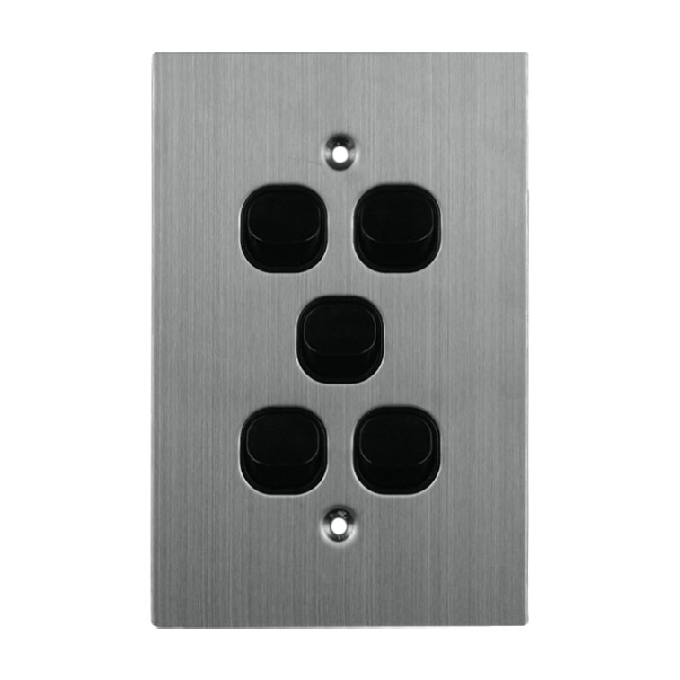 Stainless Steel Light Switch 5 Gang 10A 250V AC BLACK