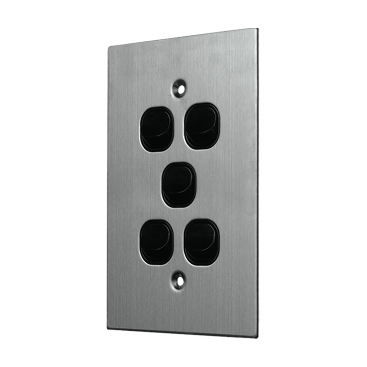 Stainless Steel Light Switch 5 Gang Vertical - BLACK - Image 2
