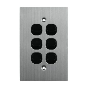 Stainless Steel Light Switch 6 Gang 10A 250V AC BLACK
