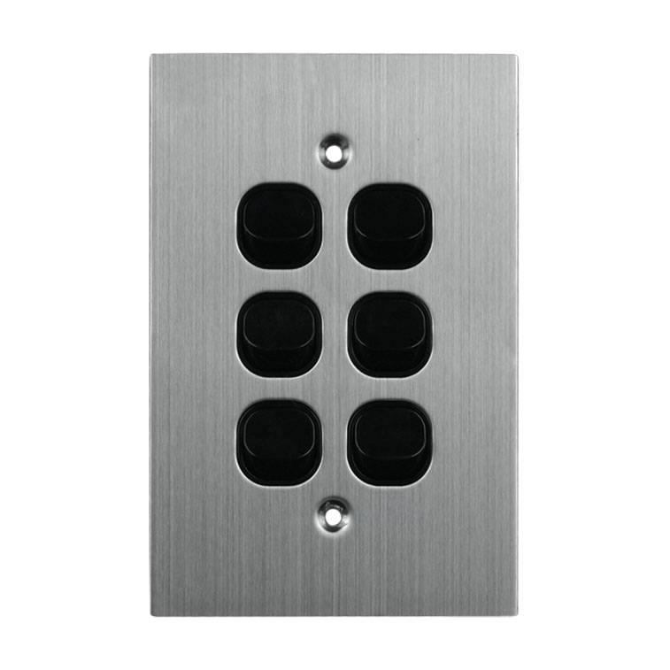 Stainless Steel Light Switch 6 Gang 10A 250V AC BLACK