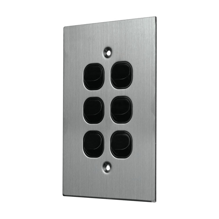 Stainless Steel Light Switch 6 Gang Vertical - BLACK - Image 2