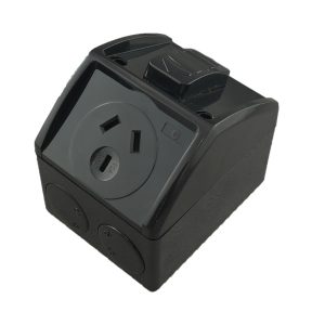 Single Weatherproof GPO Half Size 15A 250V AC IP53 BLACK New Style