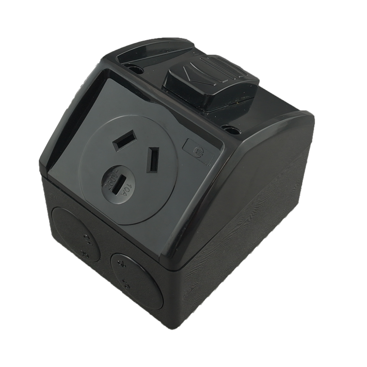 Single Weatherproof GPO Half Size 15A 250V AC IP53 BLACK New Style