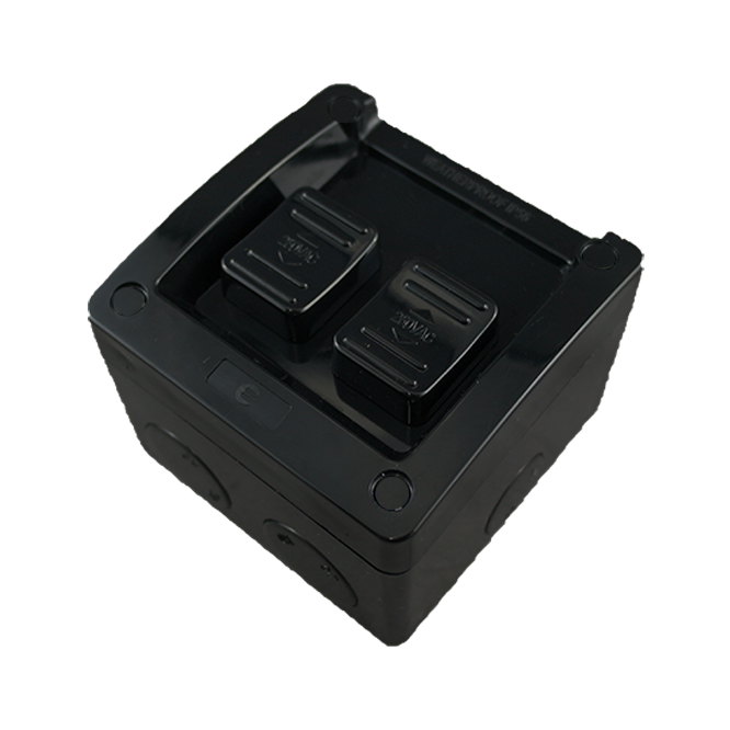 2 Gang Weatherproof Switch New Style 16A 250V AC IP53 BLACK